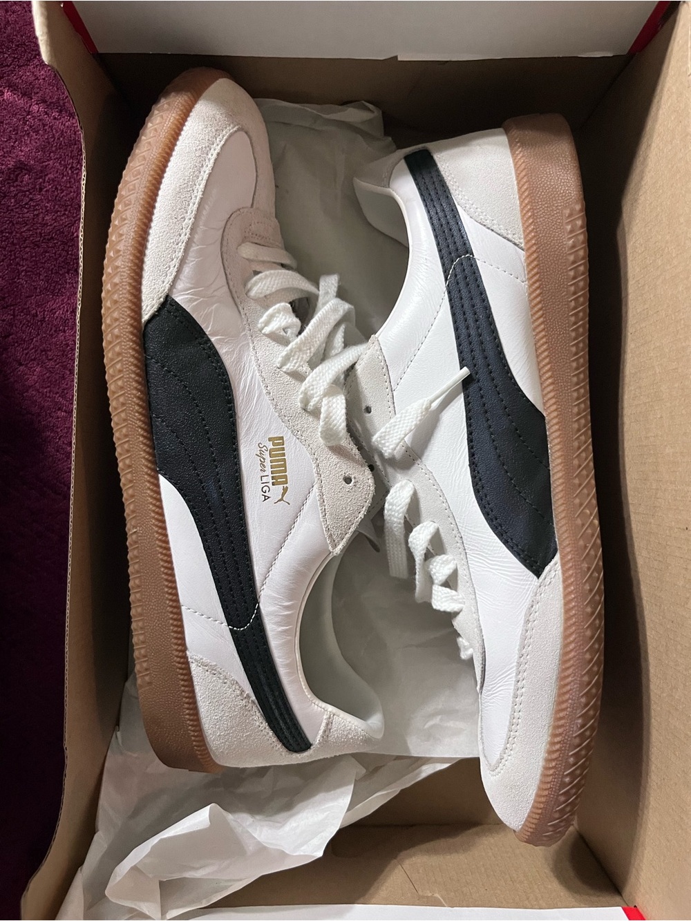 Puma Men’s White and Black Classic Sneakers with Gum Sole
